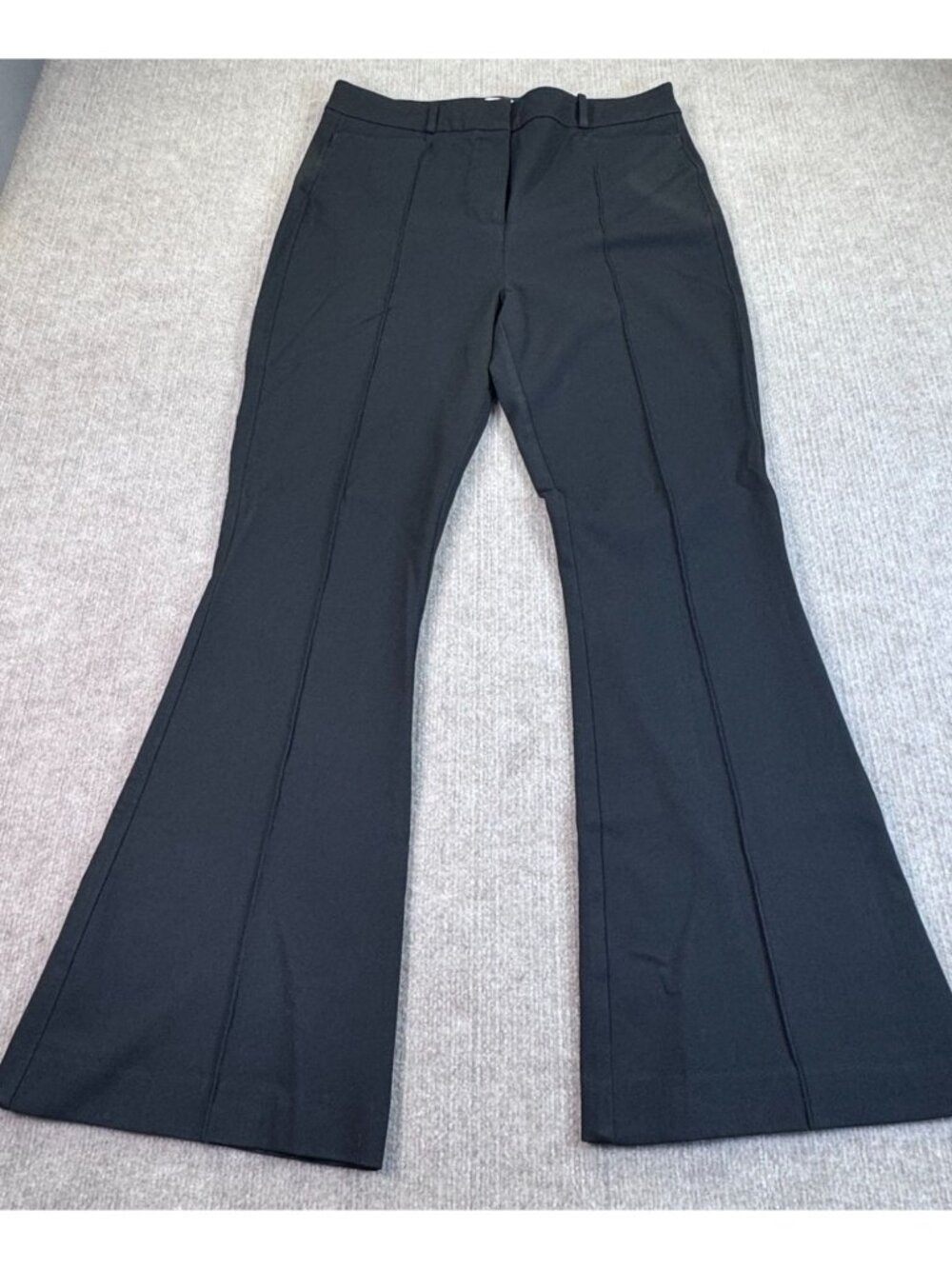 Reiss Black Flare Pintuck Pants Trousers 12 Dress Workwear High Rise Career
